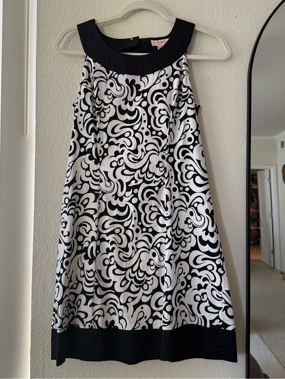 Vintage Candie’s Dress 9 Black White Mod Swirl Print Cutout Bow Y2K 2000s
